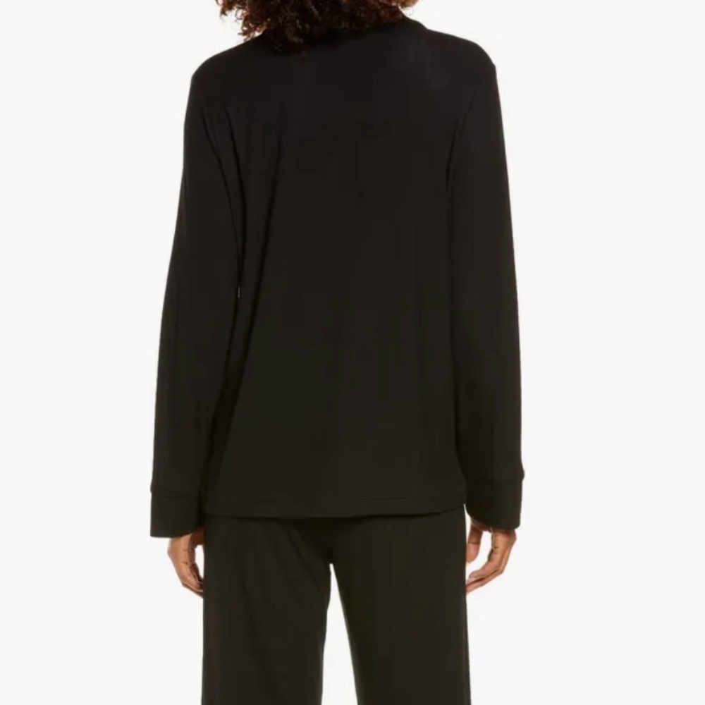 Skims Soft Lounge Ribbed Black Button-Up Long Sleeve Shirt Size XL - Picture 2 of 8